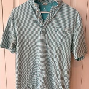 Johnnie-O Men’s “Hangin’ Out” Short Sleeve Polo – Teal & White Stripe (Size M)